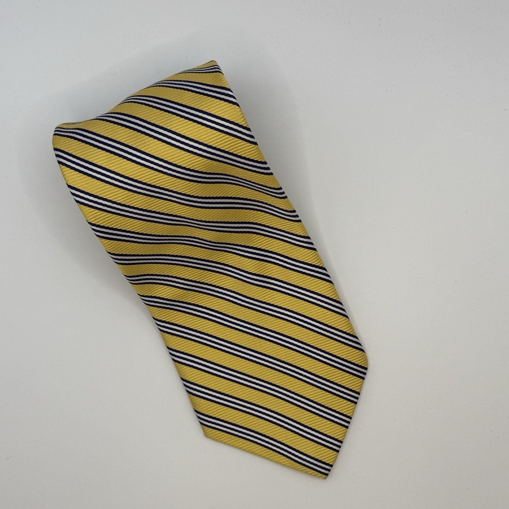 Classic Brooks Brothers Navy Yellow Repp Striped Silk Neck Tie Preppy Career
